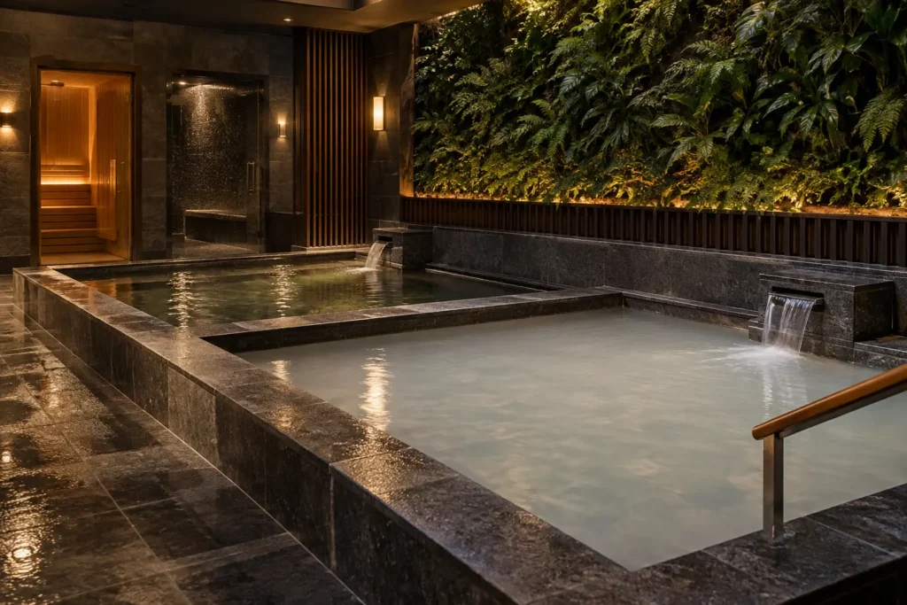 마카티 I'M Onsen Spa의 실내 온센 풀과 사우나 시설